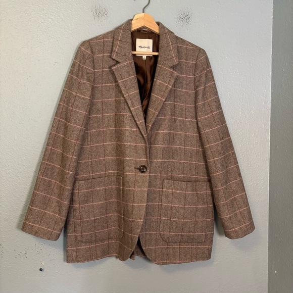 Madewell Womens Larsen Blazer in Plaid Herringbne Windw Weath Grove Brown - Picture 5 of 16